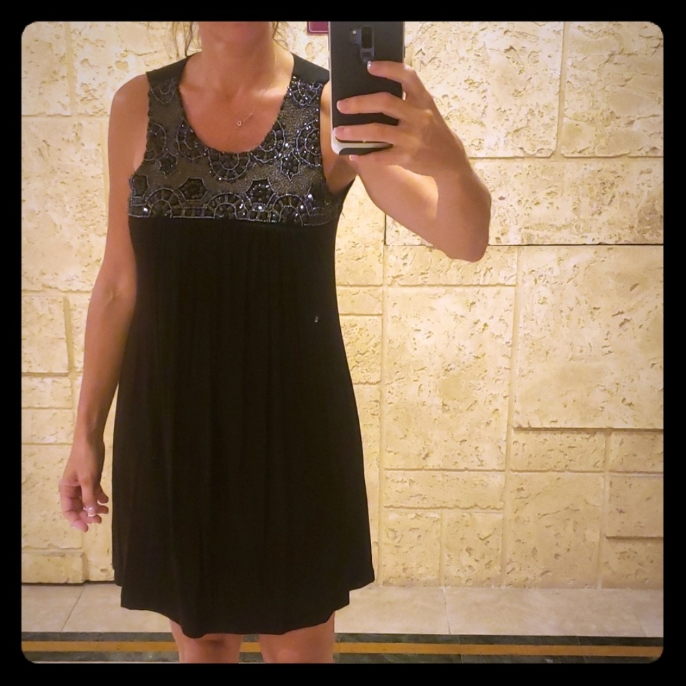 Black dress with gold/black/grey embellishment